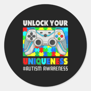 Schattig autisme bewustzijn videospel puzzel gamer ronde sticker