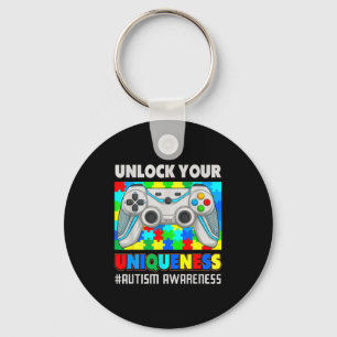 Schattig autisme bewustzijn videospel puzzel gamer sleutelhanger