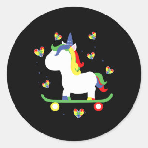 Schattig Autistisch Skateboarden Eenhoorn Magie Ha Ronde Sticker