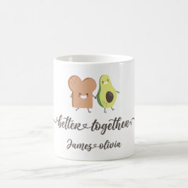 Schattig avocado- en toast-ontwerp dat beter samen koffiemok
