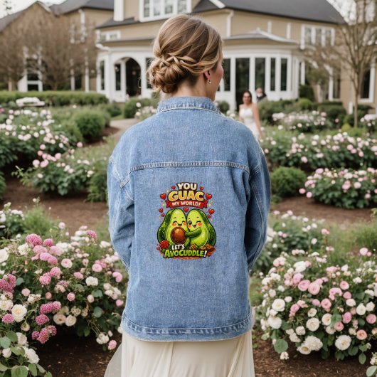 Schattig Avocado Valentijnsdag Liefdesontwerp, kaw Denim Jacket (Huwelijk Achterkant)