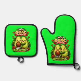 Schattig Avocado Valentijnsdag Liefdesontwerp, kaw Ovenwant & Pannenlap Set