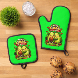 Schattig Avocado Valentijnsdag Liefdesontwerp, kaw Ovenwant & Pannenlap Set