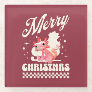 Schattig Axolotl Kerstmis Gefeliciteerd met Kerstm Glazen Onderzetter