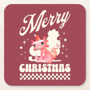 Schattig Axolotl Kerstmis Gefeliciteerd met Kerstm Kartonnen Onderzetters