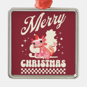 Schattig Axolotl Kerstmis Gefeliciteerd met Kerstm Metalen Ornament
