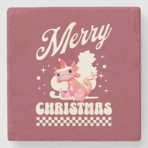Schattig Axolotl Kerstmis Gefeliciteerd met Kerstm Stenen Onderzetter
