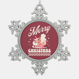Schattig Axolotl Kerstmis Gefeliciteerd met Kerstm Tin Sneeuwvlok Ornament