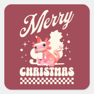 Schattig Axolotl Kerstmis Gefeliciteerd met Kerstm Vierkante Sticker
