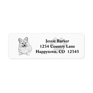 Schattig B/W Welsh Corgi retour adres label