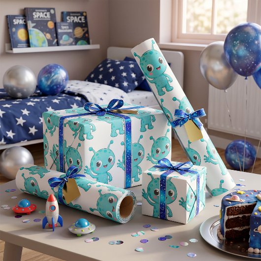 Schattig Baby Alien Ruimtemonster Cadeaupapier