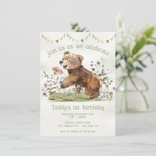 Schattig Baby Beer 1e verjaardagsfeestje Kaart (Staand voorkant)