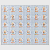 Schattig Baby Beer Blue Gingham Cadeaupapier (Vlak)