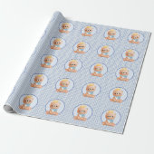 Schattig Baby Beer Blue Gingham Cadeaupapier (Uitgerold)