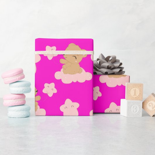 Schattig Baby Beer drijvend op een wolk Cadeaupapier (Baby Shower)