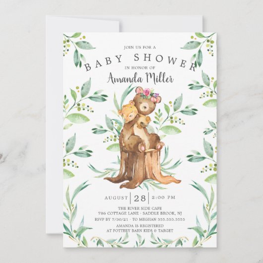 Schattig Baby Beer en mam Baby shower Uitnodiging (Voorkant)