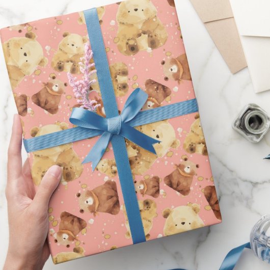 Schattig Baby Beer roze Cadeaupapier