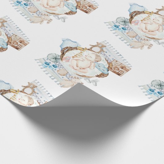 Schattig baby blauw Baby shower Cadeaupapier (Hoek)