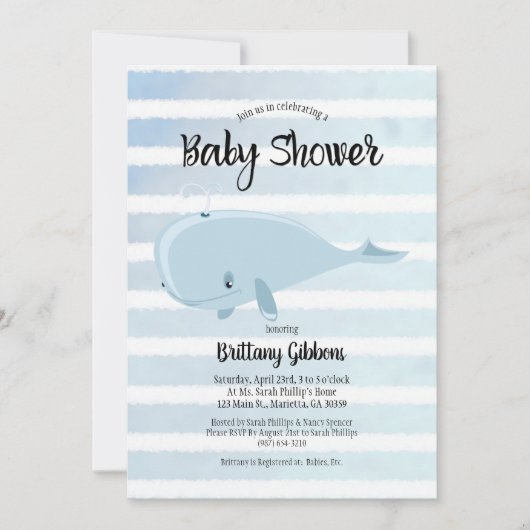 Schattig baby blauw walvis gestreept Baby shower Kaart (Voorkant)