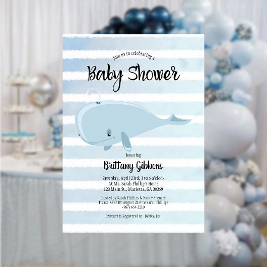 Schattig baby blauw walvis gestreept Baby shower Kaart