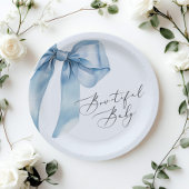 Schattig Baby Blue Bow Baby shower Papieren Bordje