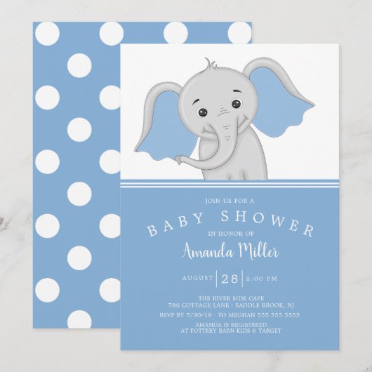 Schattig Baby Boy Olifant Baby shower Kaart (Voorkant / Achterkant)