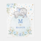 Schattig Baby Boy Olifant Blauw Goud Sterren Bloem Fleece Deken (Voorkant)