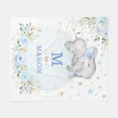 Schattig Baby Boy Olifant Blauw Goud Sterren Bloem Fleece Deken (Voorkant (Horizontaal))