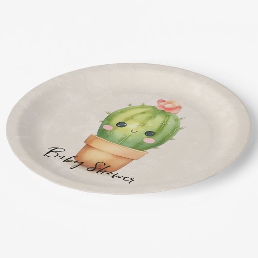 Schattig Baby Cactus Succulent Baby shower Papieren Bordje (Gekanteld)