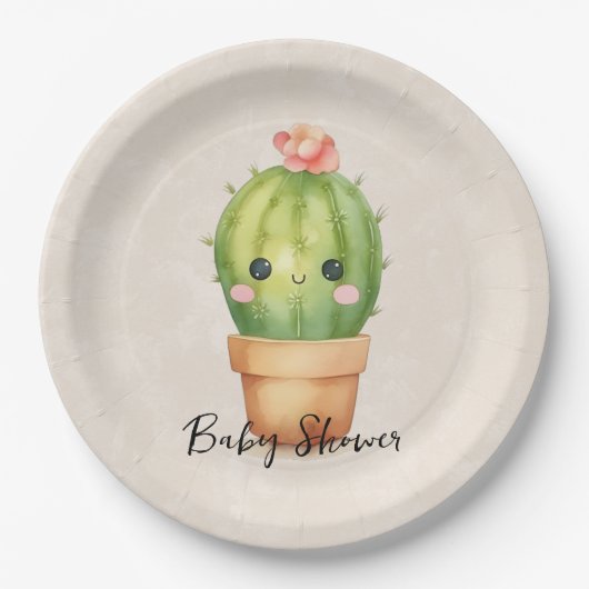 Schattig Baby Cactus Succulent Baby shower Papieren Bordje (Voorkant)