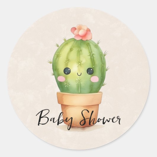 Schattig Baby Cactus Succulent Baby shower Ronde Sticker (Voorkant)