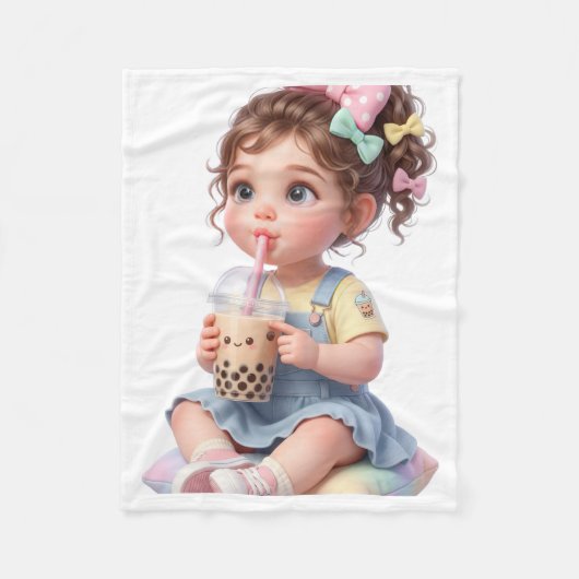 Schattig Baby Drinkt Boba Deken (Voorkant)
