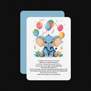 Schattig Baby Elephant Balloons Baby shower Bedankkaart