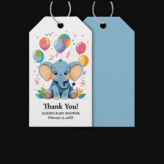 Schattig Baby Elephant Balloons Baby shower Cadeaulabel