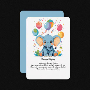 Schattig Baby Elephant Balloons Baby shower Informatiekaartje