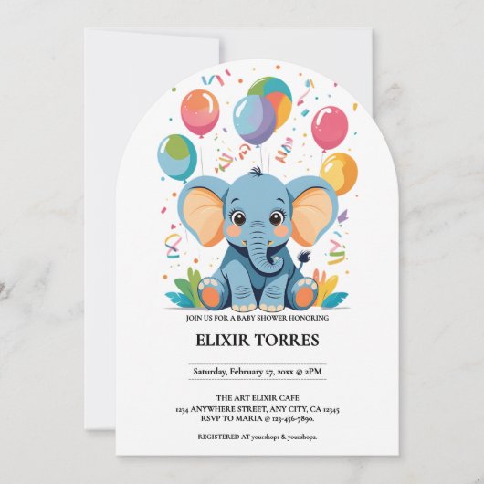 Schattig Baby Elephant Balloons Baby shower Kaart (Voorkant)