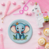 Schattig Baby Elephant Blue Papieren Bordje (Feest)