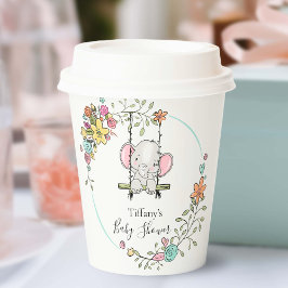 Schattig Baby Elephant Boy Floral Baby shower Papieren Bekers