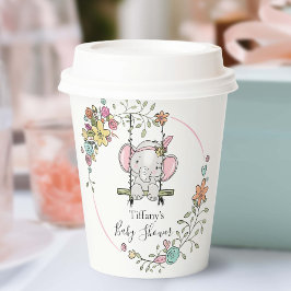 Schattig Baby Elephant Girl Floral Baby shower Papieren Bekers