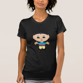 Schattig baby-elfje gekleed in blauw en geel t-shirt