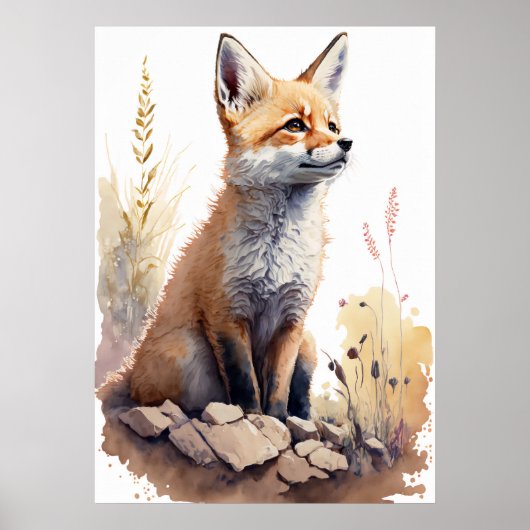 Schattig Baby Fox Waterverf Nursery Poster (Voorkant)