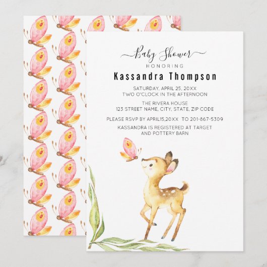 Schattig Baby hert met vlinder Baby shower Kaart (Voorkant / Achterkant)