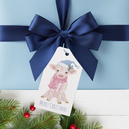 Schattig Baby Highland Kalf Kerstmis Cadeaulabel