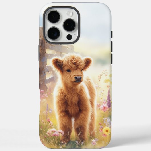 Schattig Baby Highland Koe in Bloemveld Case-Mate iPhone Case (Achterkant)
