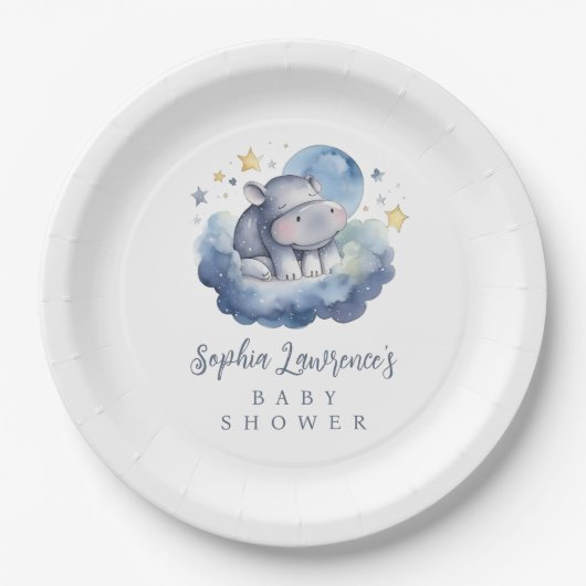 Schattig Baby Hippo Baby shower Papieren Bordje (Voorkant)