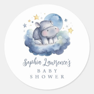 Schattig Baby Hippo Baby shower Ronde Sticker
