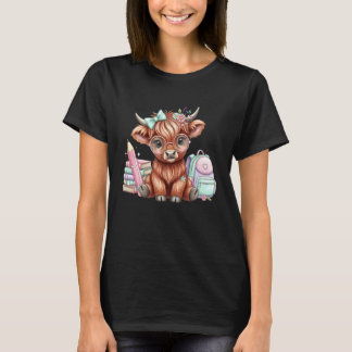Schattig baby-hooglandkoe terug naar school voor l t-shirt