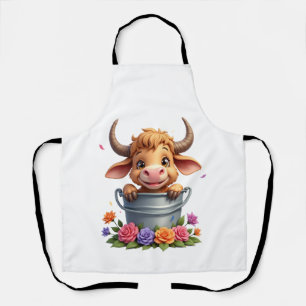 Schattig baby-hooglandkoekje met bloemen Kalf Dier Schort