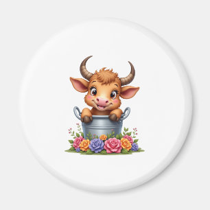 Schattig baby-hooglandkoetje met bloemen Kalf Dier Magneet