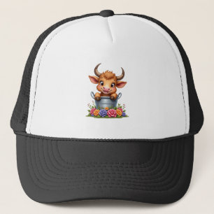 Schattig baby-hooglandkoetje met bloemen Kalf Dier Trucker Pet